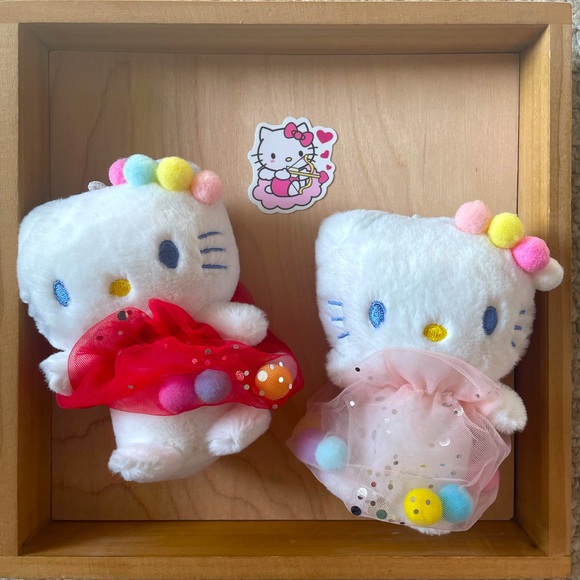 Other - Lot of 2 Hello Kitty Plushies with Tulle Skirts and Pom Pom ball accents